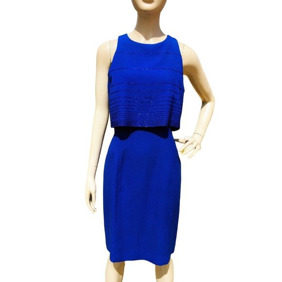 Vintage Rimini Saks Fifth Avenue Royal Blue Beaded Formal Sheath Dress S… - Picture 1 of 8